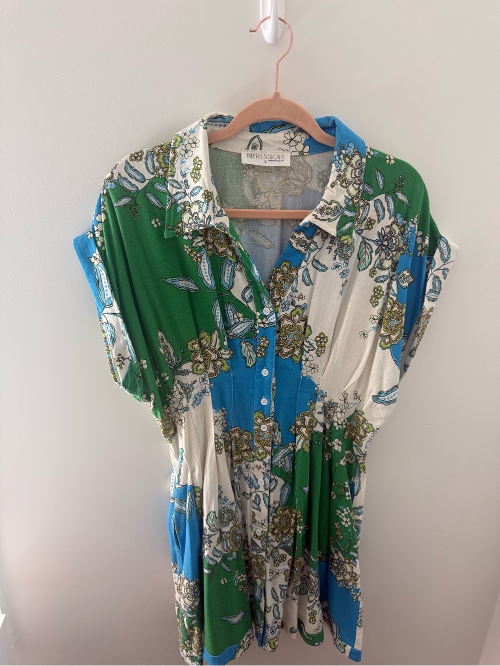Blue & Green Floral Paisley Mini Dress
